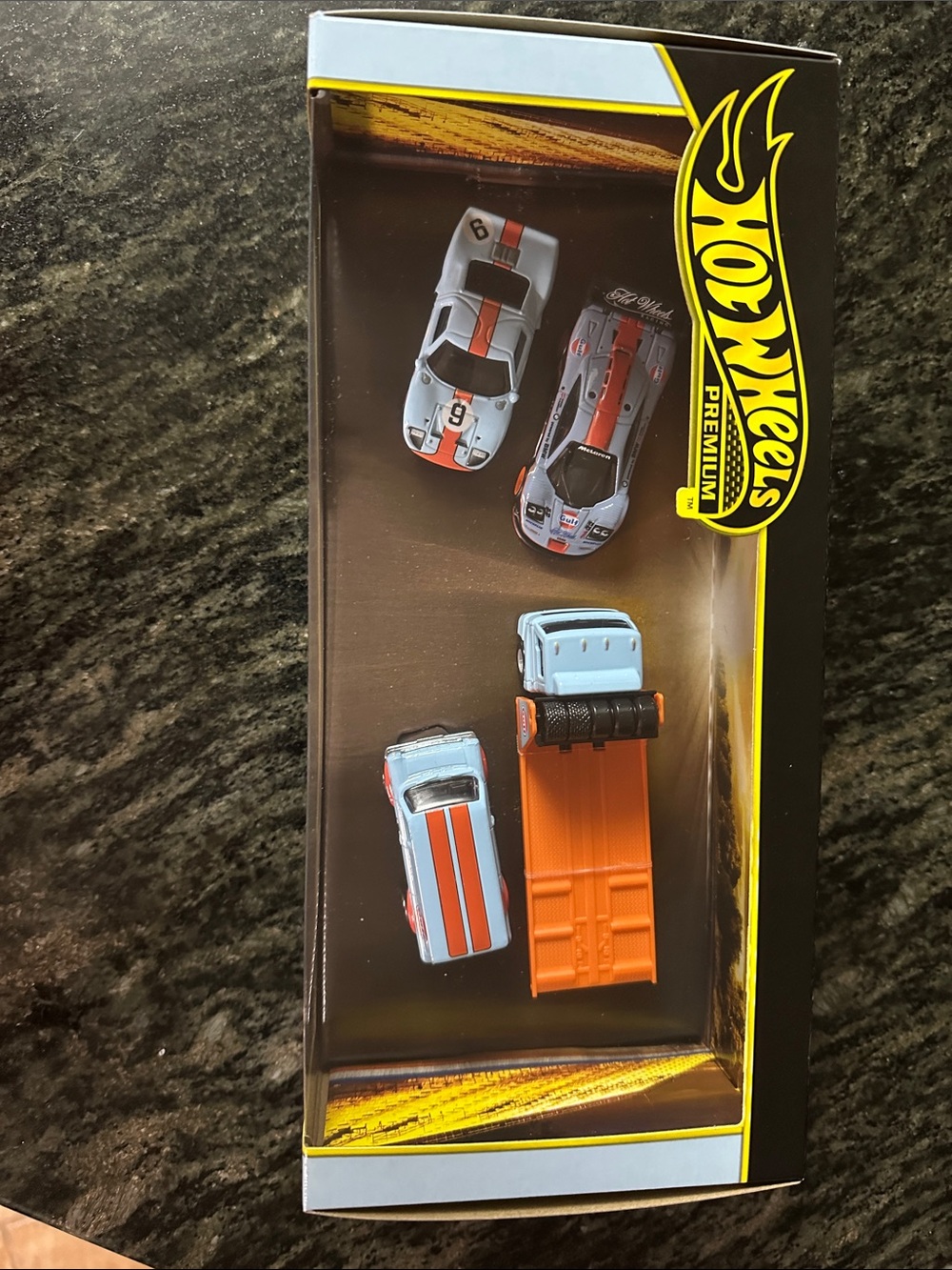 Hot Wheels Premium Light Blue and Orange 4-Piece Vehicle Set